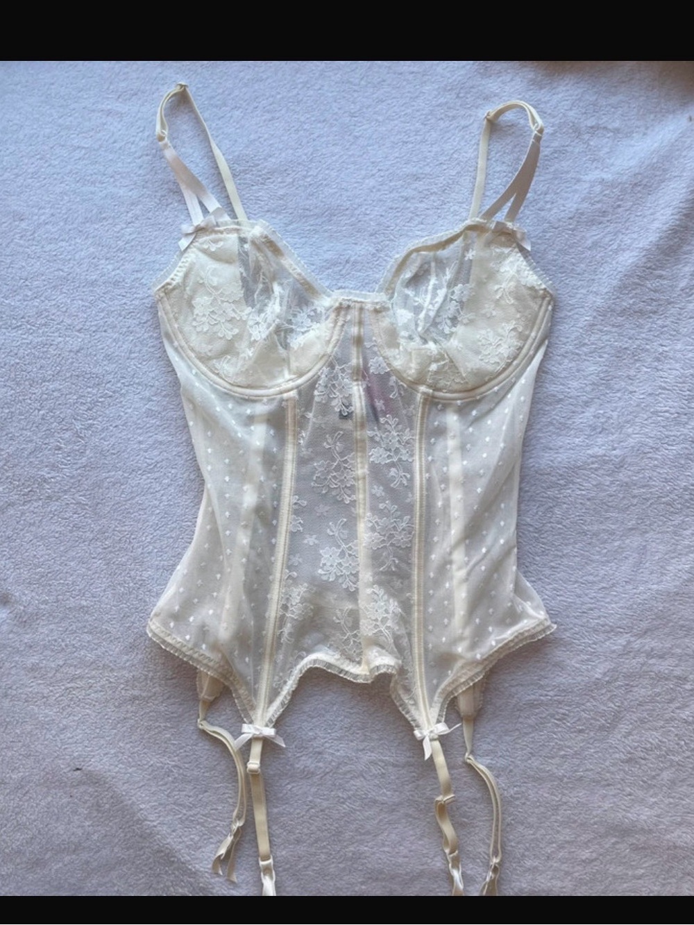Betsey Johnson Cream Sheer Dot Mesh Bustier